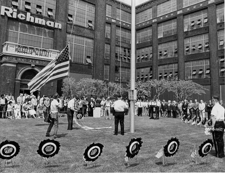 Memorial Day service at Richman Brothers factory 1980